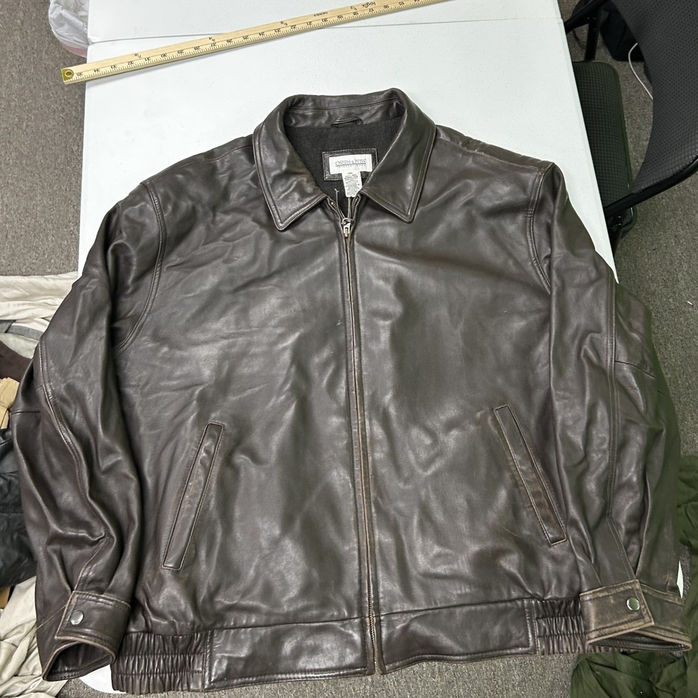 Joseph & Feiss Leather Bomber Jacket Mens 3XL Brown Lambskin Full Zip H1